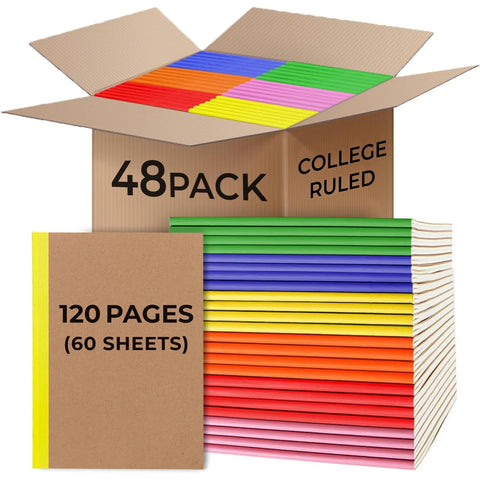 Kraft Composition Notebook, College Ruled, 120 Pages (60 Sheets) Per Book, Soft Cover - 48 Pack