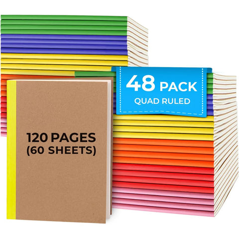 Kraft Composition Notebook, Quad Ruled, 120 Pages (60 Sheets) Per Book, Soft Cover - 48 Pack