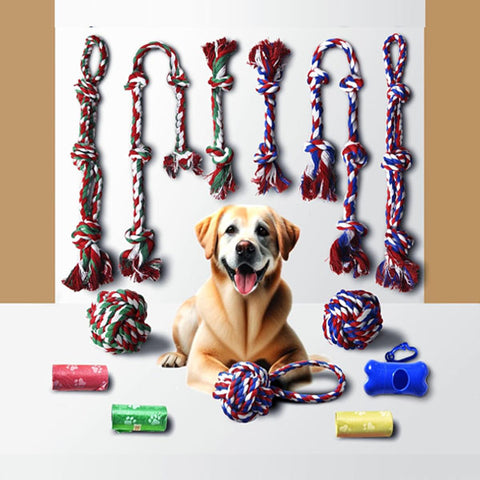 Stride Large Dog Toys, Set of 9, Dog Rope Toys, Tough Dog Chew Toys for Aggressive Chewers, Interactive Toys for Medium & Large Breeds, Long-Lasting Cotton Dog Toys for Large Dogs, 9 Pack Value Bundle