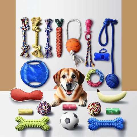 Stride Puppy Chew Toys Set, 20 Pack, Dog Toys for Small Dogs & Puppies, Rope Toys, Plush & Squeak Toys for Training & Boredom, Teething Toys for Puppies, Play Fetch & Tug, Durable & Washable Chew Toy
