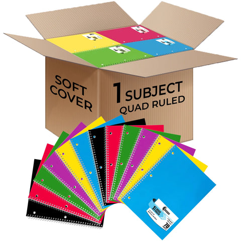 Subject Notebook, 1 Subject, Quad Ruled, 140 Pages (70 Sheets) Per Book, Soft Cover - 24 Pack